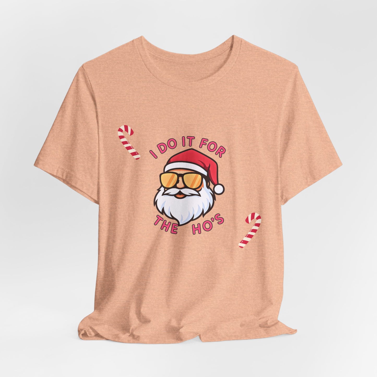 I Do It For The Ho's Santa T-Shirt — Funny Christmas Tee with Sunglasses Santa & Candy Canes