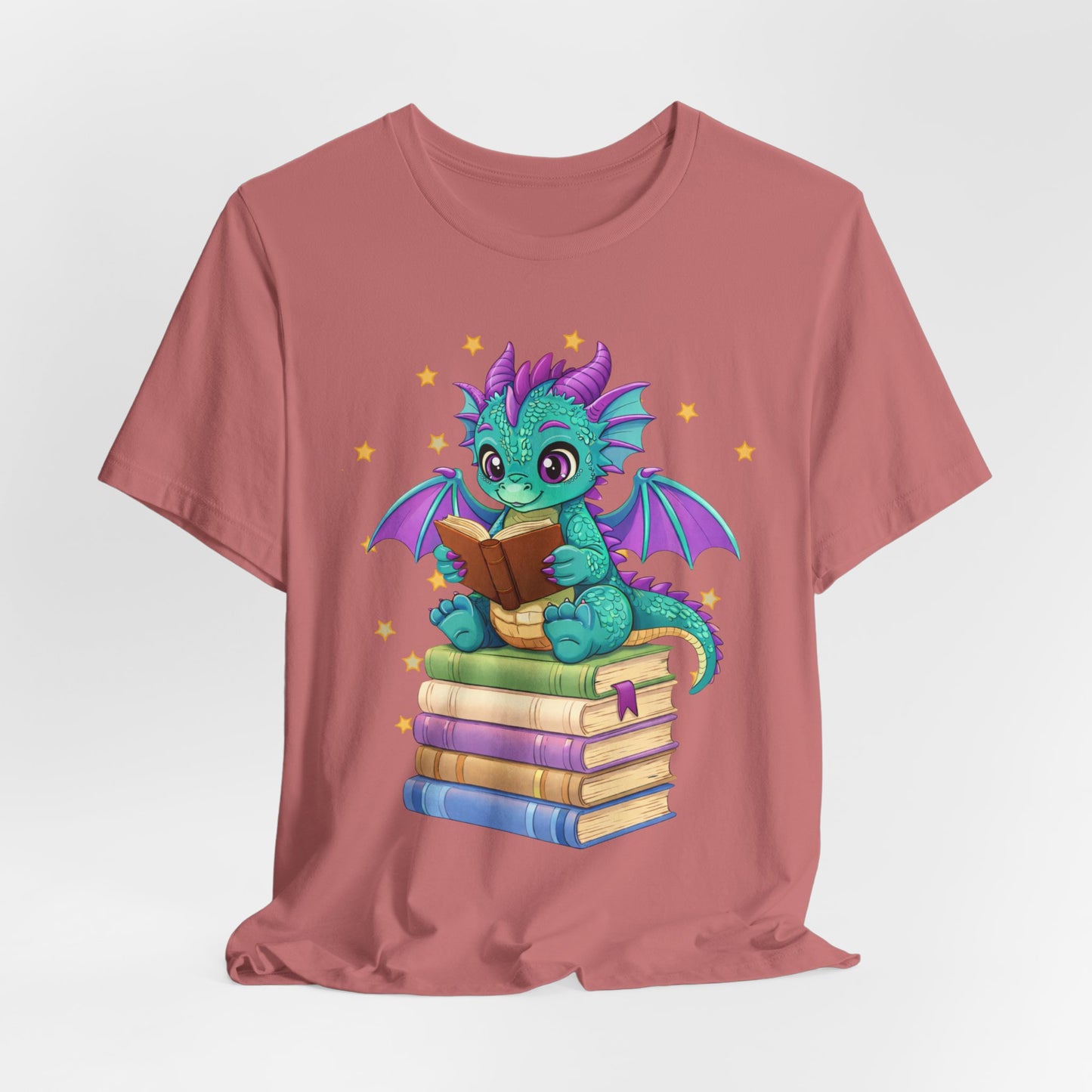 Amethyst Book Dragon Sitting on Books Graphic Tee