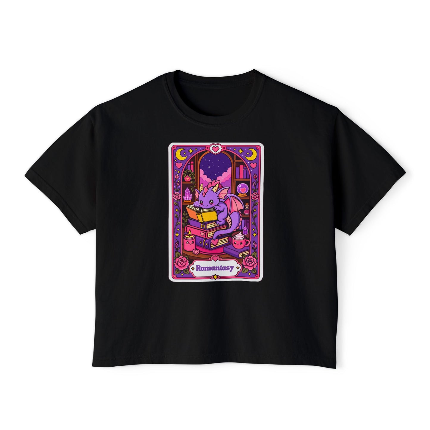 Romantasy Book Dragon Tarot Card Boxy tee (No Refunds - check sizing chart)