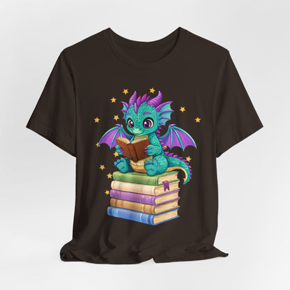 Amethyst Book Dragon Sitting on Books Graphic Tee