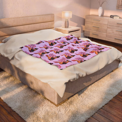 Velveteen Plush Blanket — Pink Retro Booklover Pin-Up Design