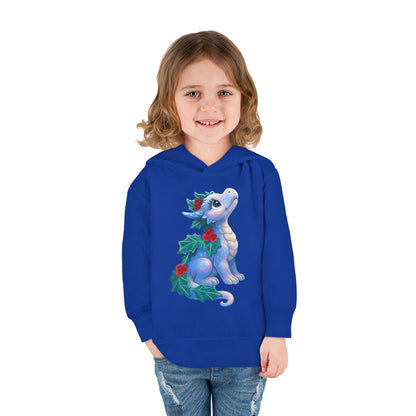 Toddler Hoodie — Cute Blue Baby Dragon with Holly Christmas Design