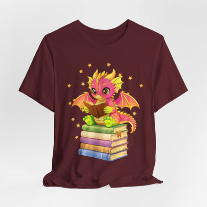 Dragon Rider Book Dragon Sitting on Books Graphic Tee