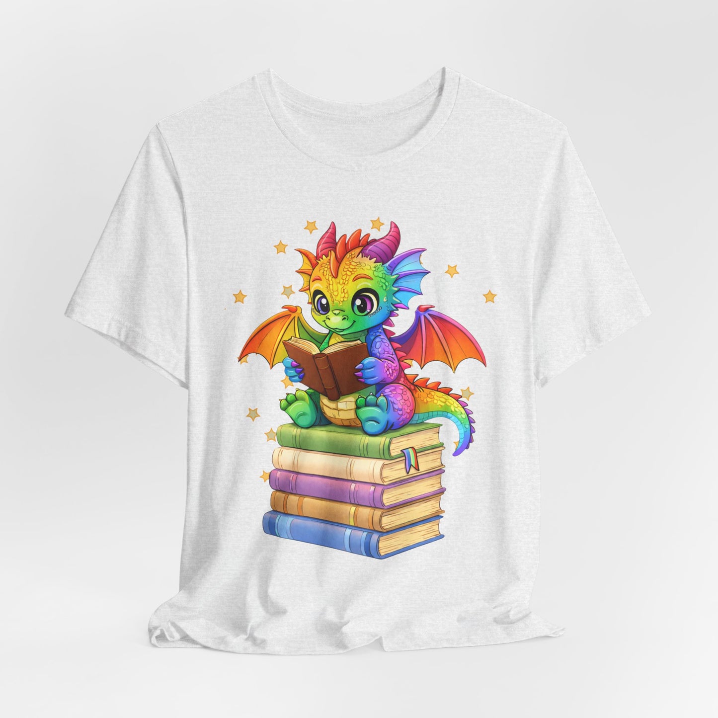 Jellybean Book Dragon Sitting on Books Graphic Tee