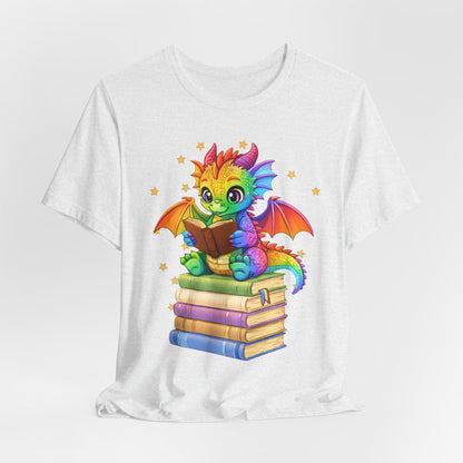 Jellybean Book Dragon Sitting on Books Graphic Tee