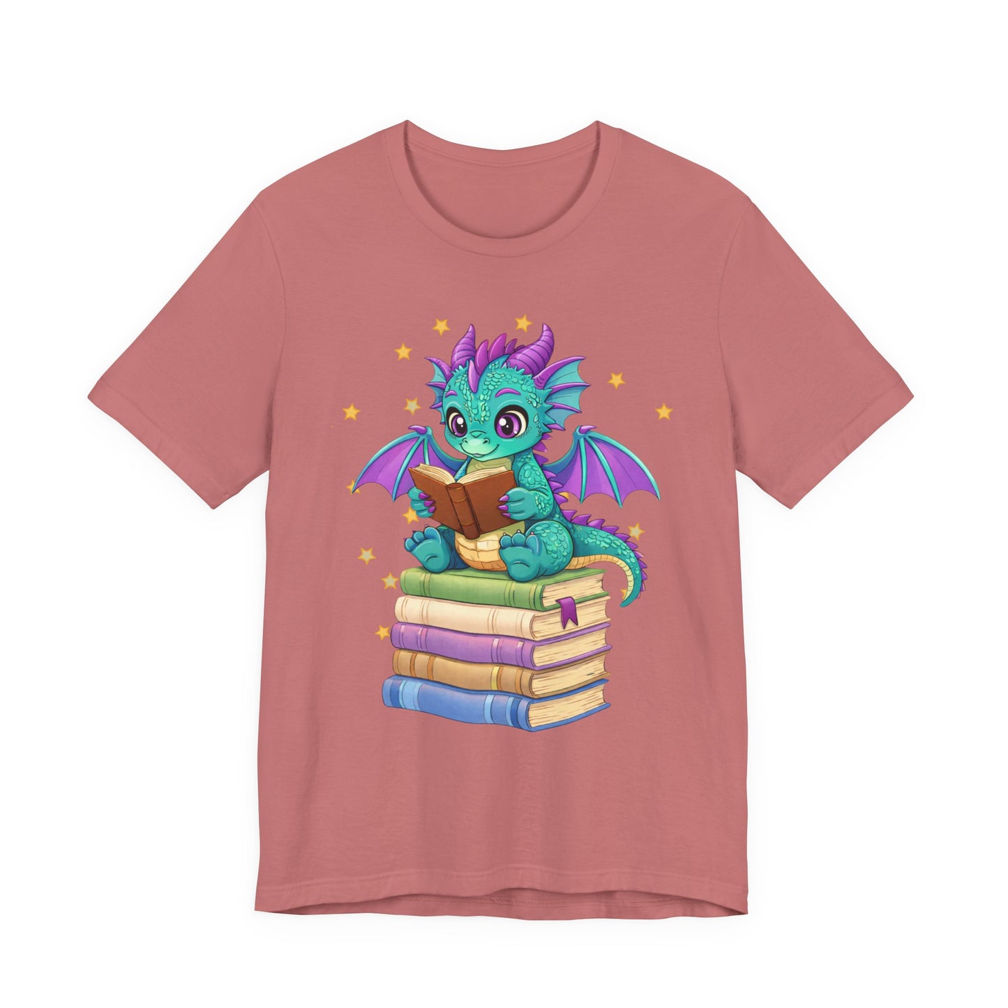 Amethyst Book Dragon Sitting on Books Graphic Tee