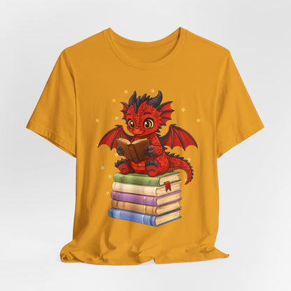 Crimson Ties Book Dragon Sitting on Books Graphic Tee
