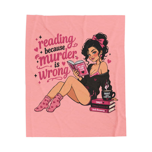 Velveteen Plush Blanket Pink Retro Booklover Pin-Up Design full character