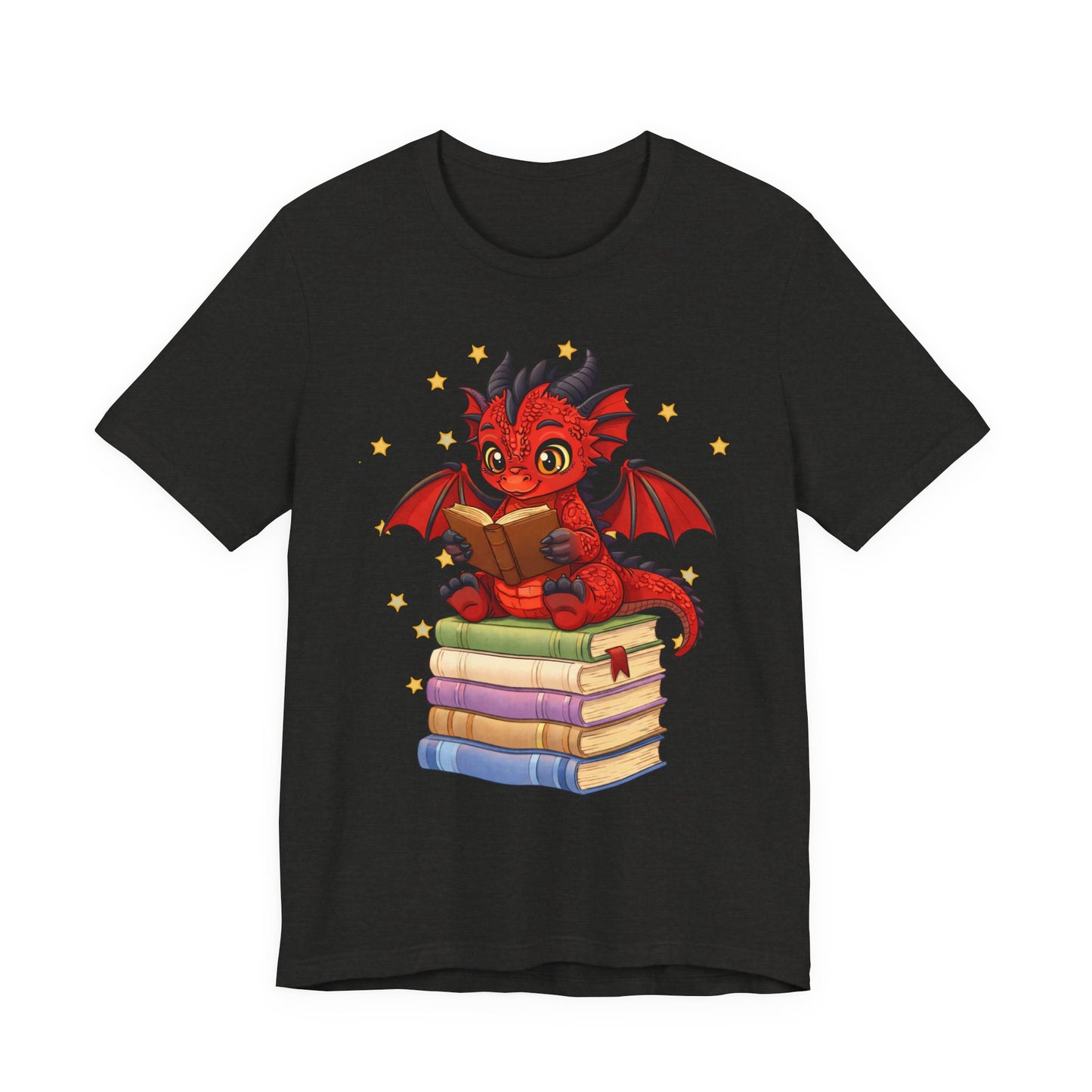 Crimson Ties Book Dragon Sitting on Books Graphic Tee