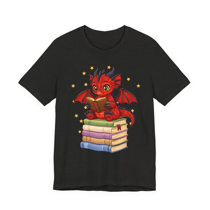 Crimson Ties Book Dragon Sitting on Books Graphic Tee