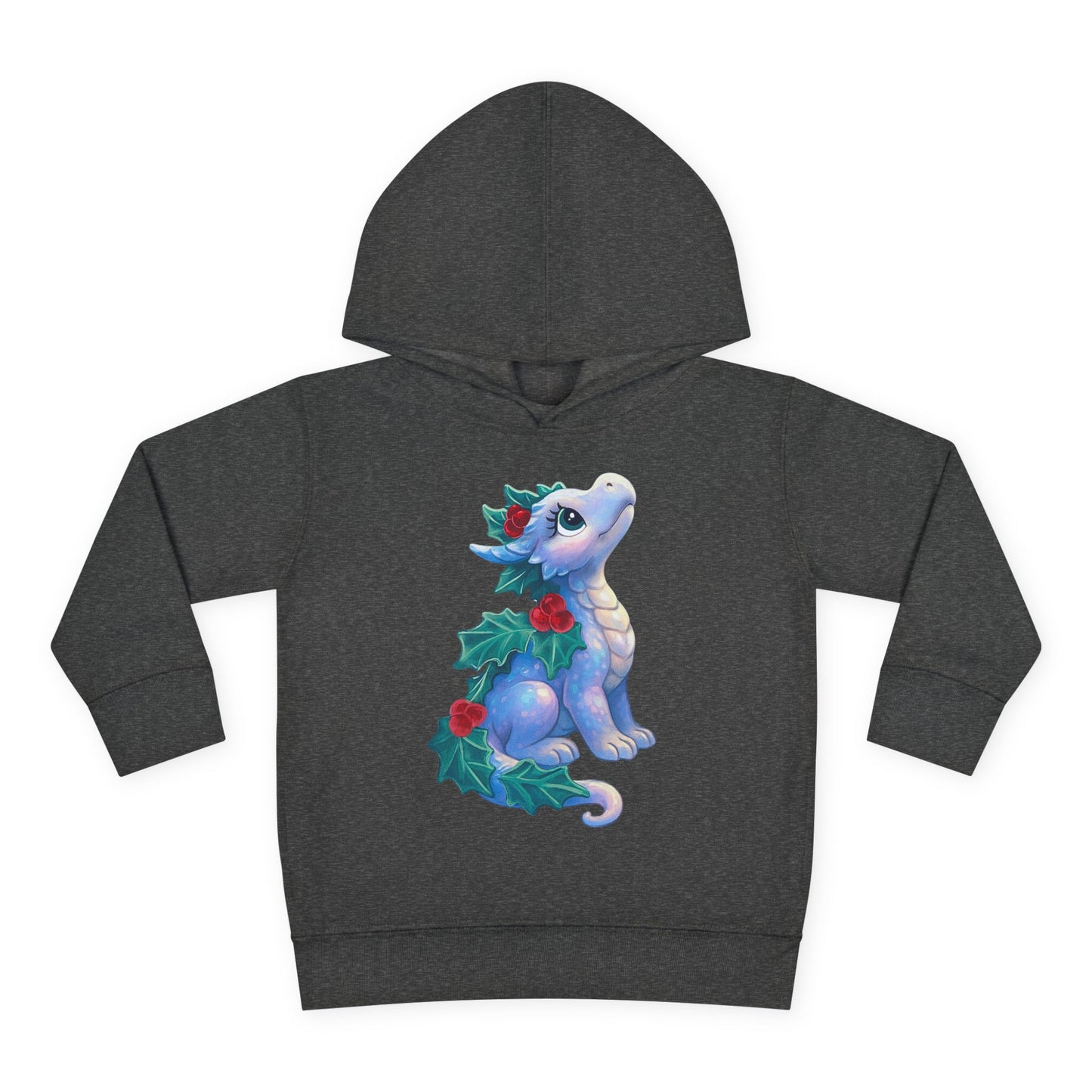 Toddler Hoodie — Cute Blue Baby Dragon with Holly Christmas Design