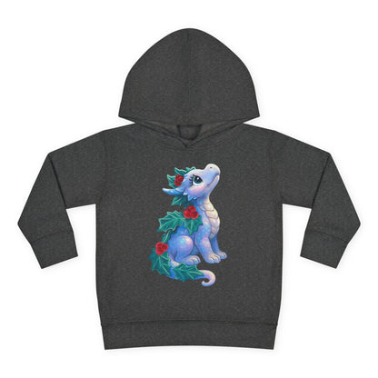 Toddler Hoodie — Cute Blue Baby Dragon with Holly Christmas Design