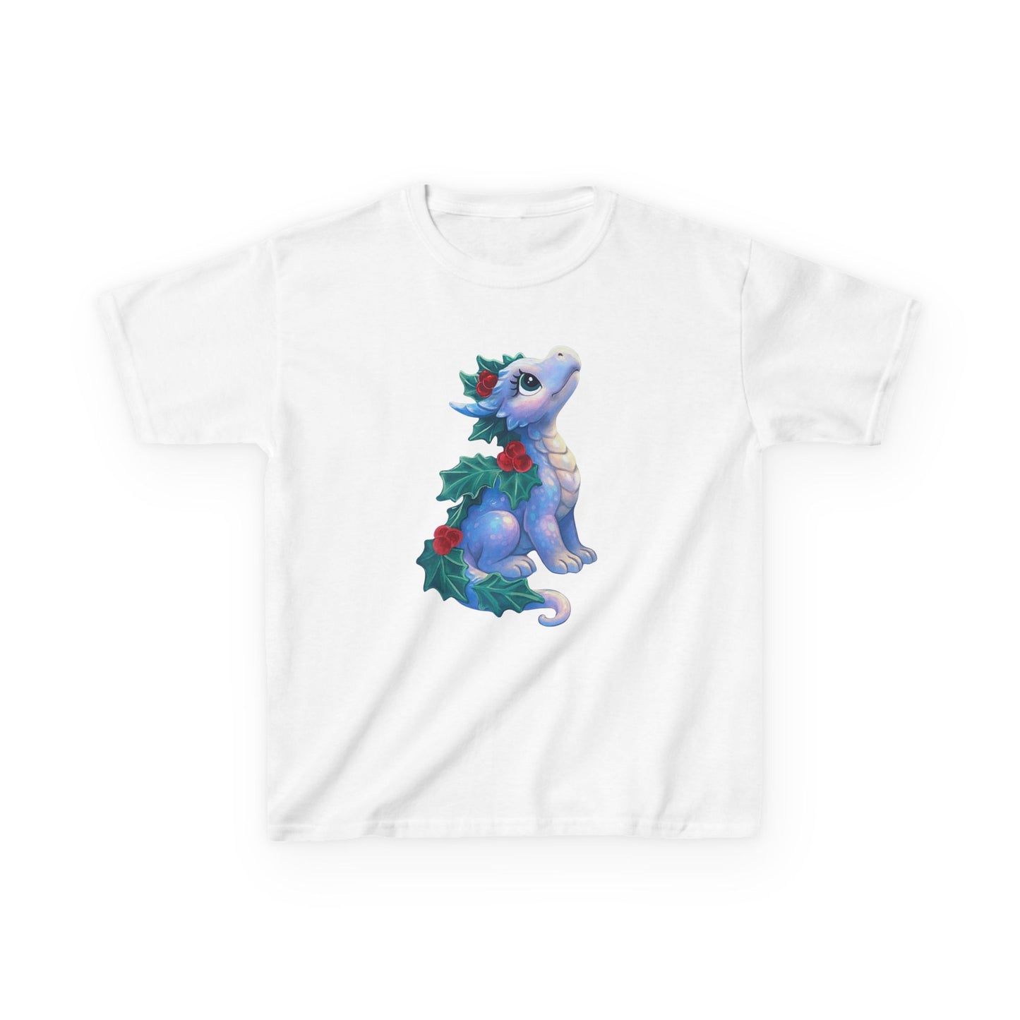 Kids Holiday Dragon Tee — Cute Festive Baby Dragon with Holly