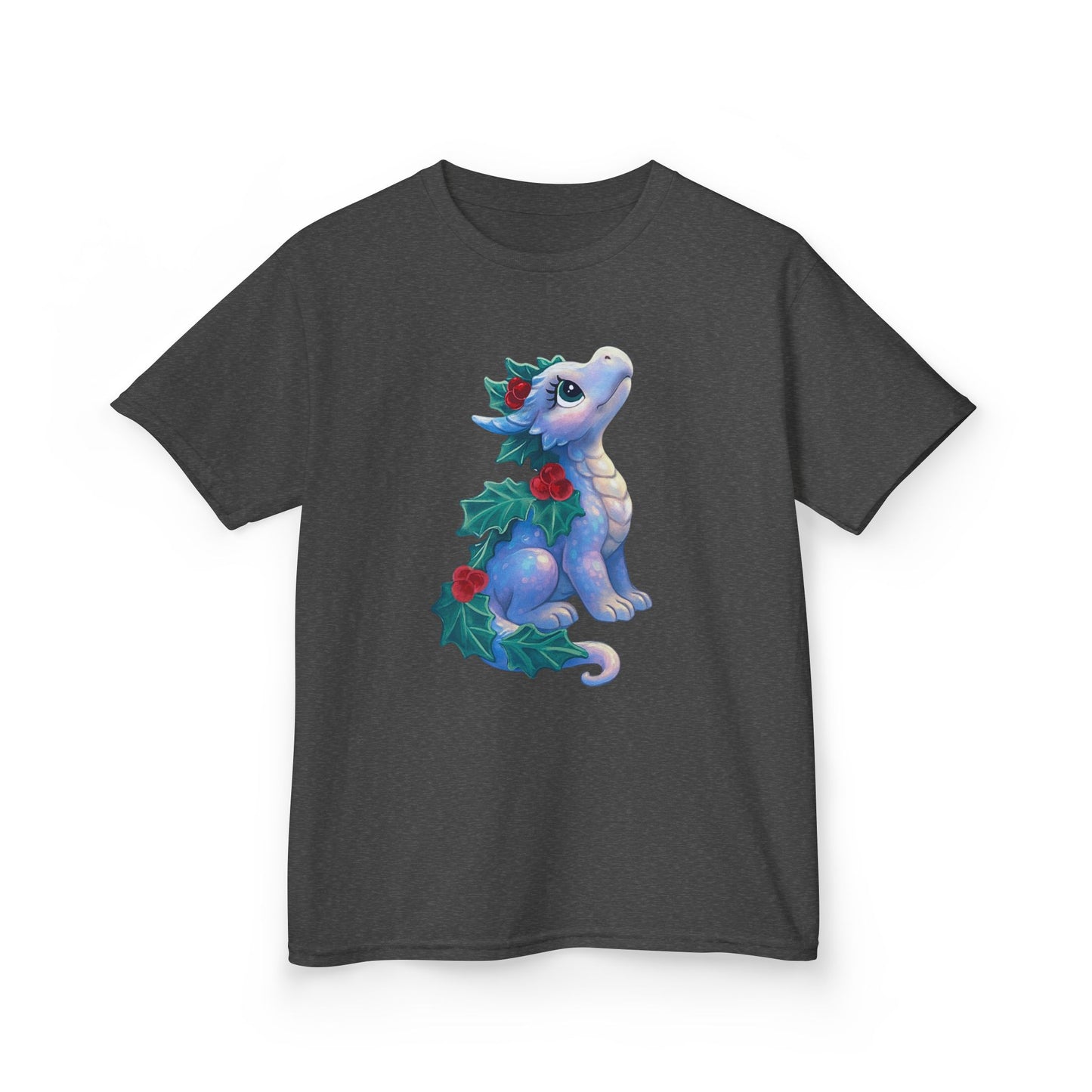 Kids Holiday Dragon Tee — Cute Festive Baby Dragon with Holly