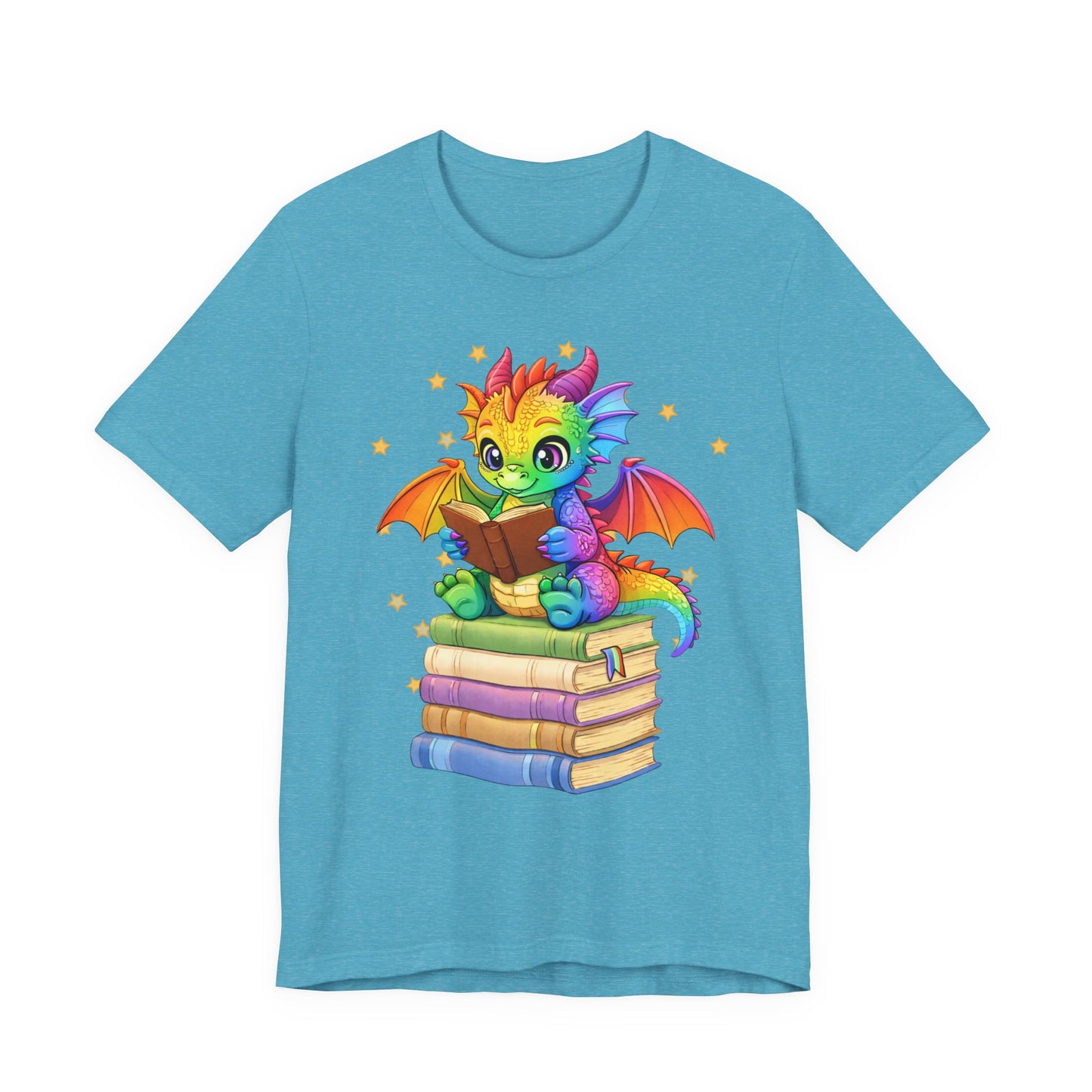 Jellybean Book Dragon Sitting on Books Graphic Tee