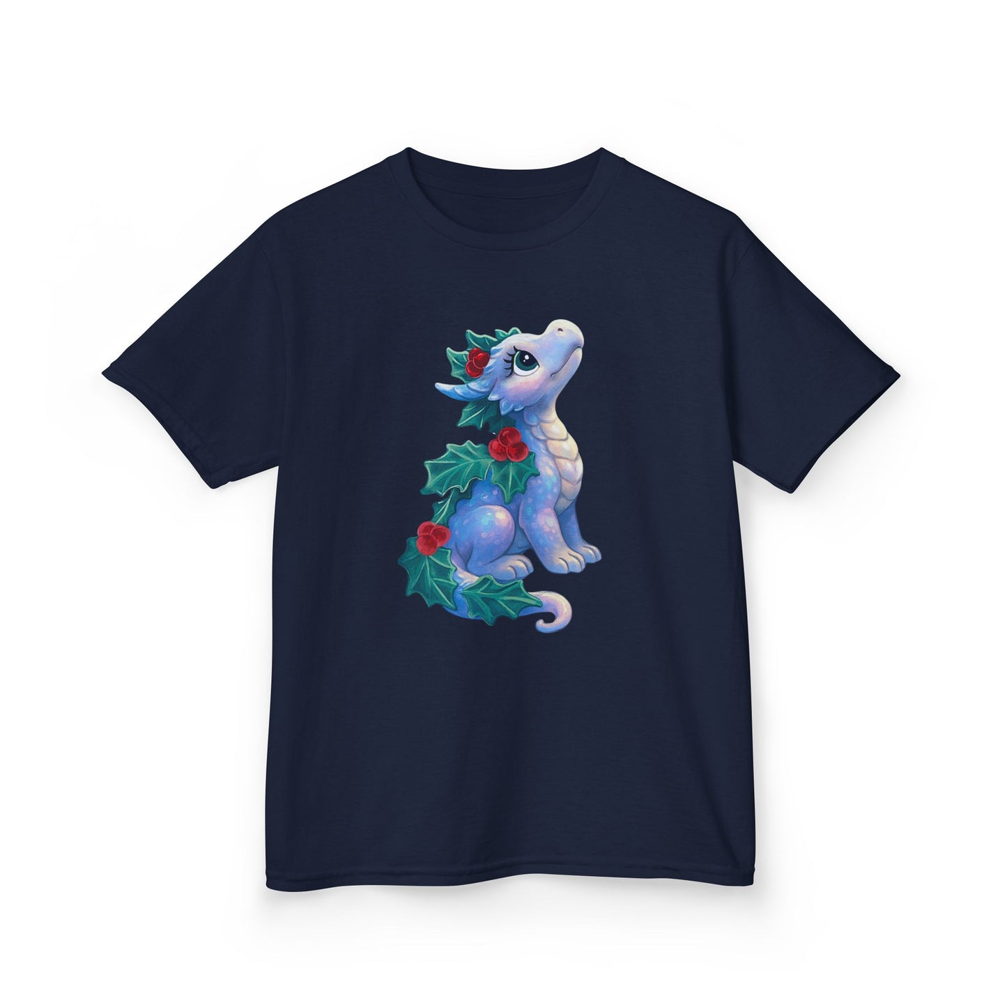 Kids Holiday Dragon Tee — Cute Festive Baby Dragon with Holly