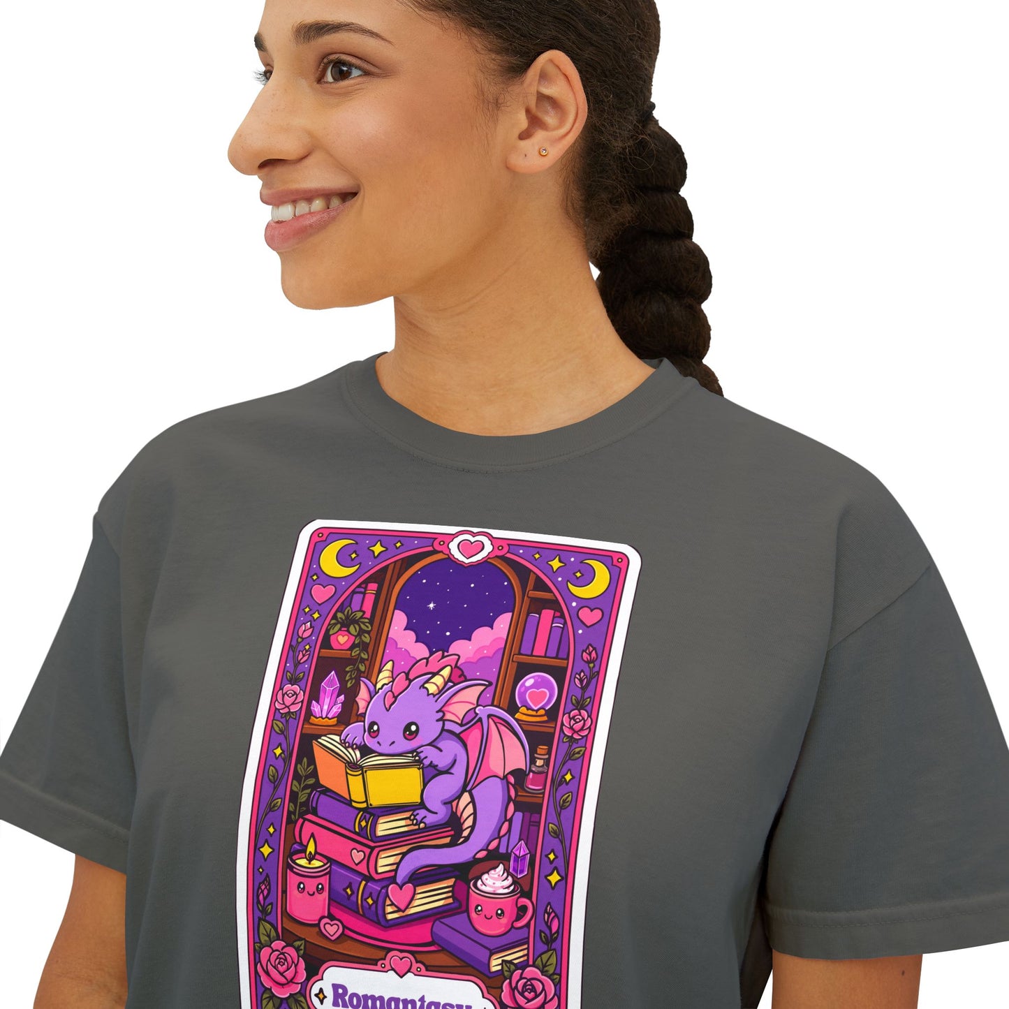 Romantasy Book Dragon Tarot Card Boxy tee (No Refunds - check sizing chart)