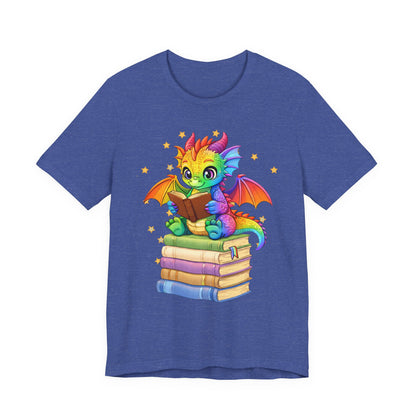 Jellybean Book Dragon Sitting on Books Graphic Tee
