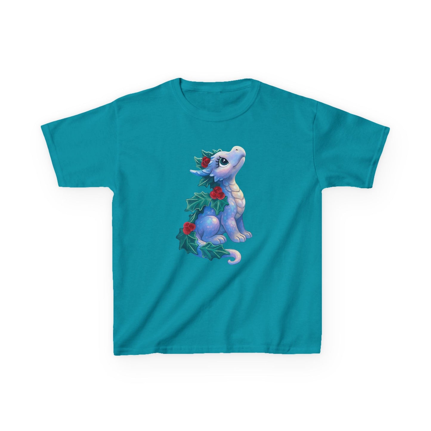 Kids Holiday Dragon Tee — Cute Festive Baby Dragon with Holly