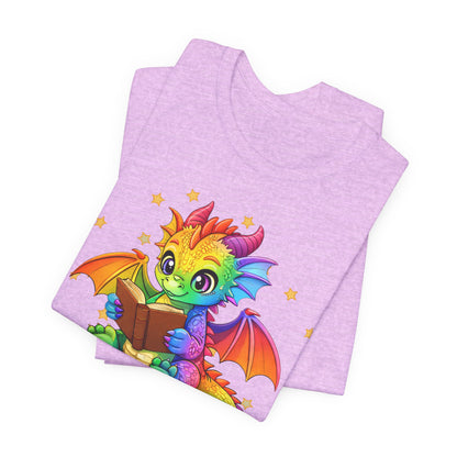 Jellybean Book Dragon Sitting on Books Graphic Tee