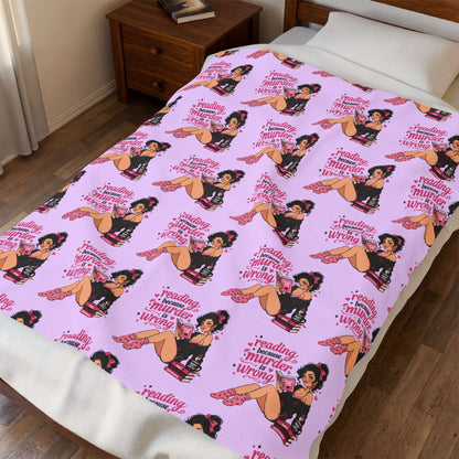 Velveteen Plush Blanket — Pink Retro Booklover Pin-Up Design