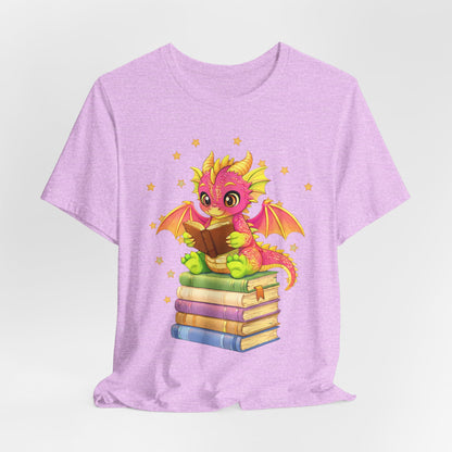 Dragon Rider Book Dragon Sitting on Books Graphic Tee