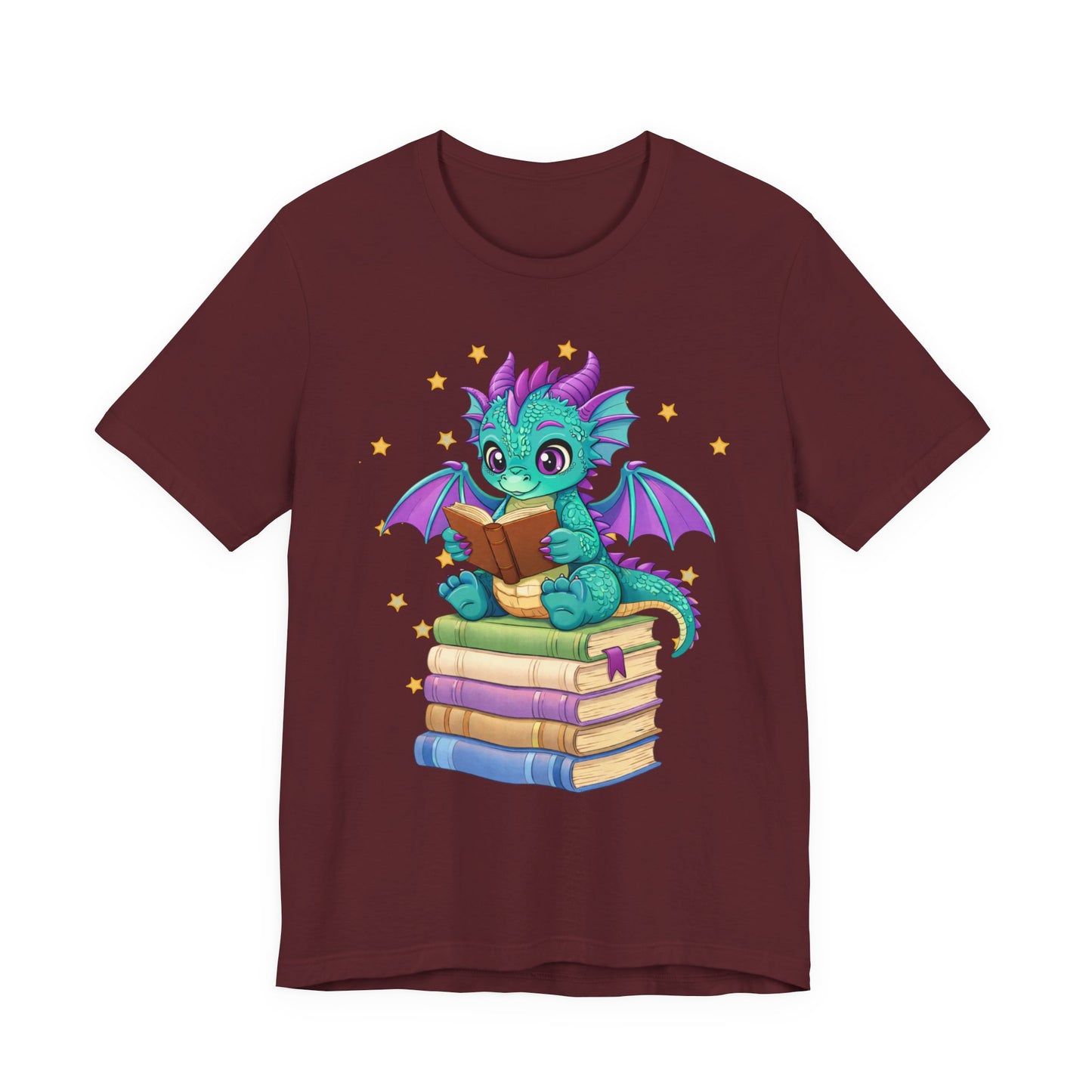 Amethyst Book Dragon Sitting on Books Graphic Tee