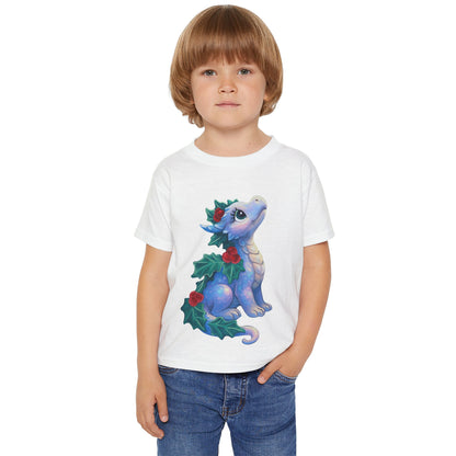 Toddler T-Shirt — Cute Blue Holiday Dragon with Holly & Berries