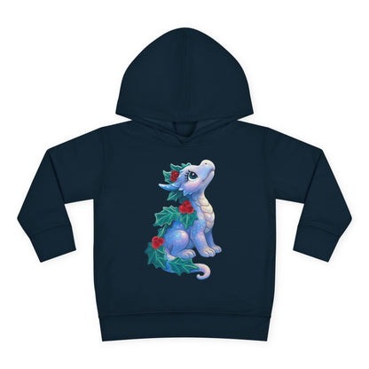 Toddler Hoodie — Cute Blue Baby Dragon with Holly Christmas Design