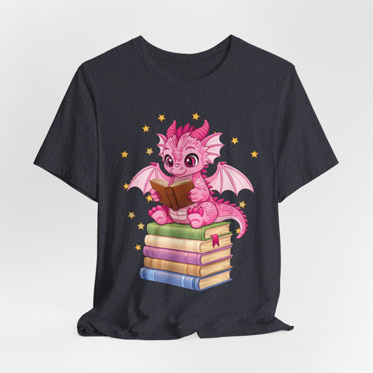 Jellybean Book Dragon Sitting on Books Graphic Tee