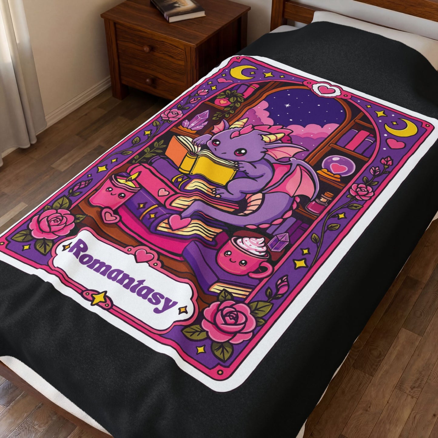 The Romantasy Book Dragon Bookish Tarot card Plush Blanket