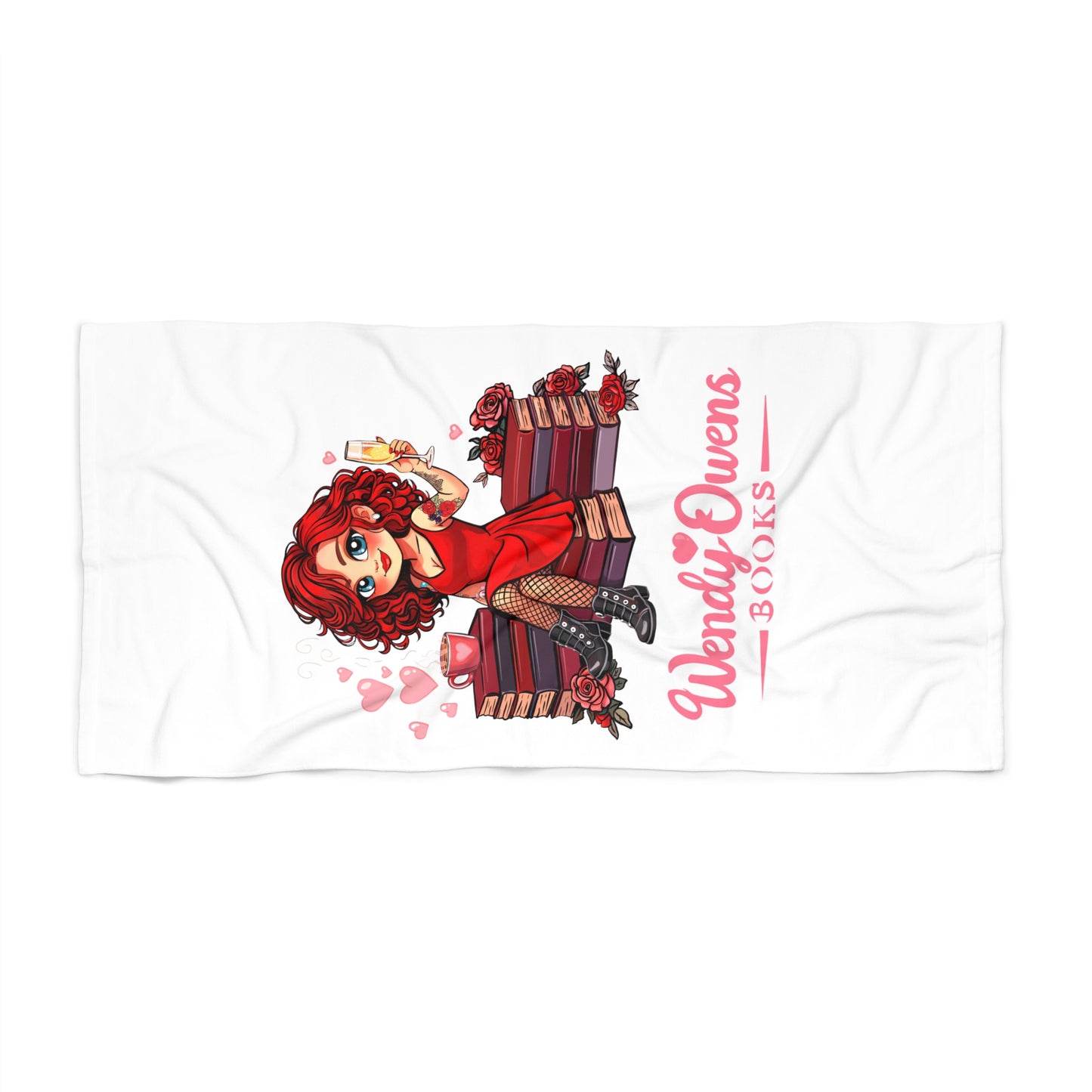 Beach Towel - 'Wendy Owens Books' Cute Redhead Reader Illustration