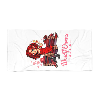 Beach Towel - 'Wendy Owens Books' Cute Redhead Reader Illustration