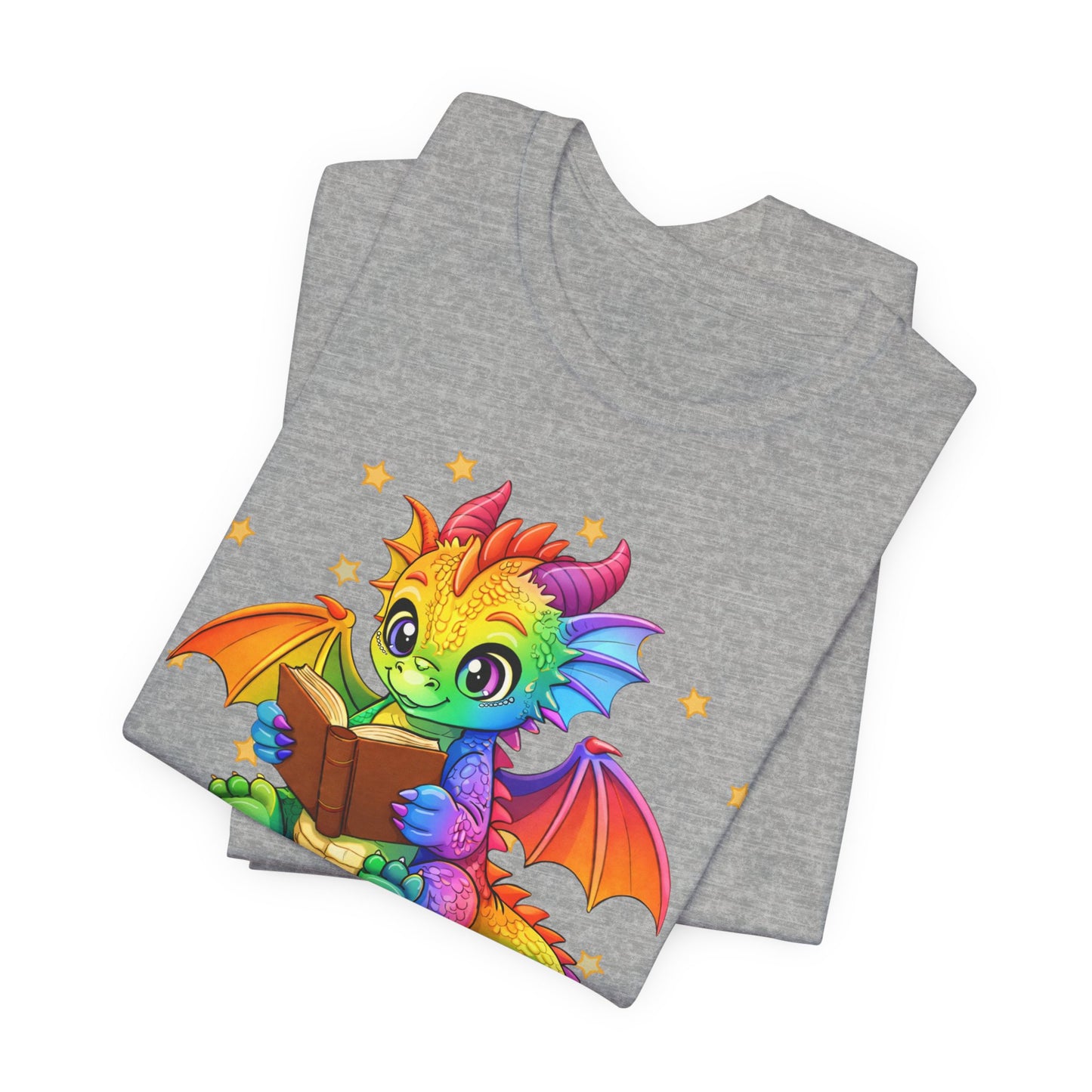 Jellybean Book Dragon Sitting on Books Graphic Tee