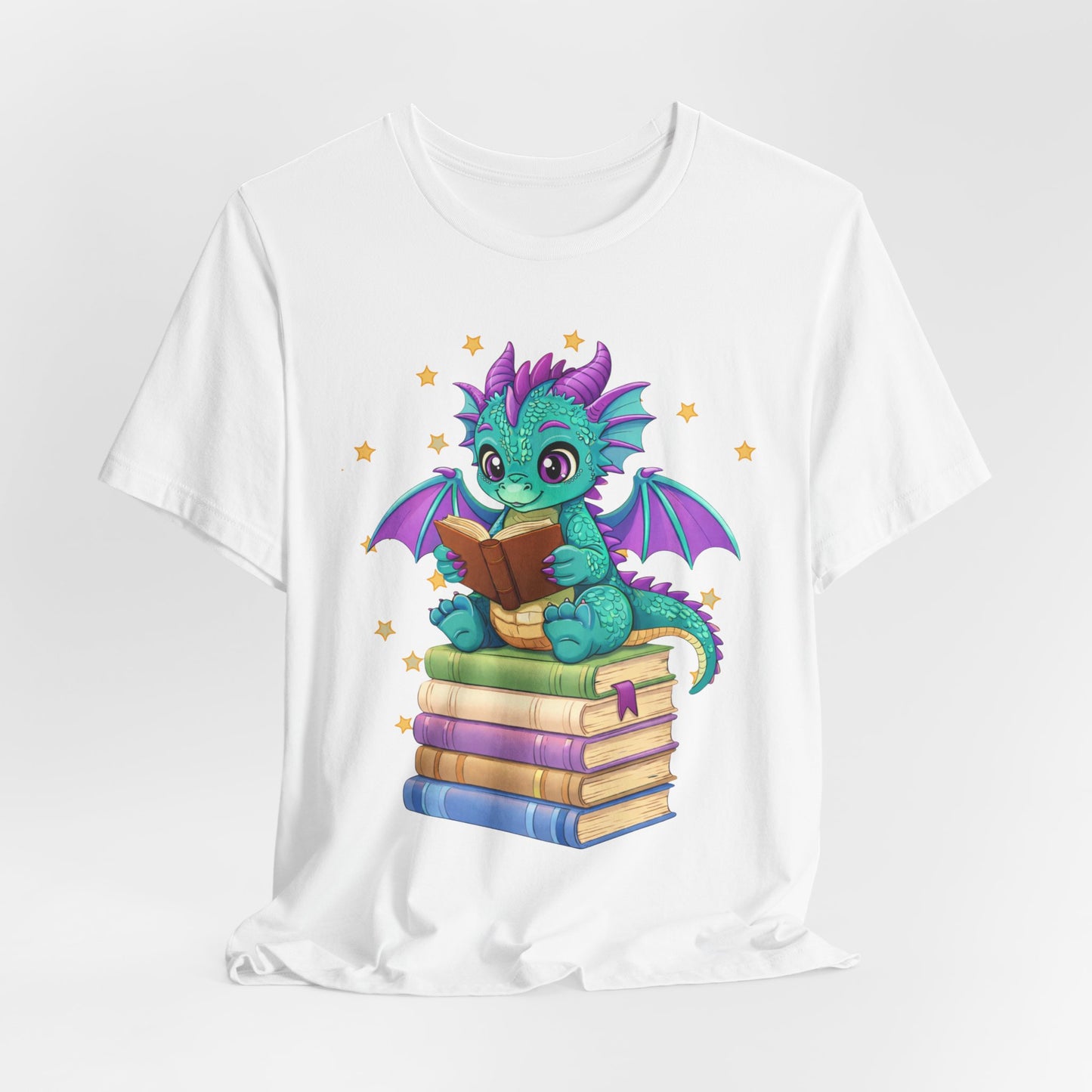 Amethyst Book Dragon Sitting on Books Graphic Tee