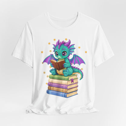 Amethyst Book Dragon Sitting on Books Graphic Tee
