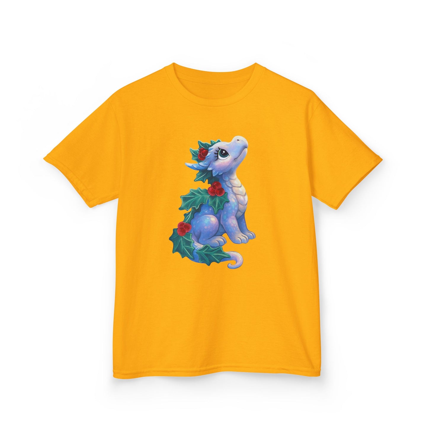 Kids Holiday Dragon Tee — Cute Festive Baby Dragon with Holly