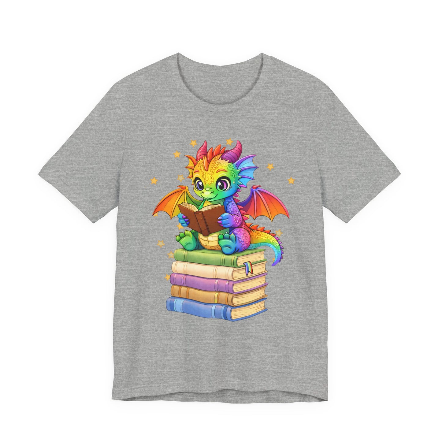 Jellybean Book Dragon Sitting on Books Graphic Tee