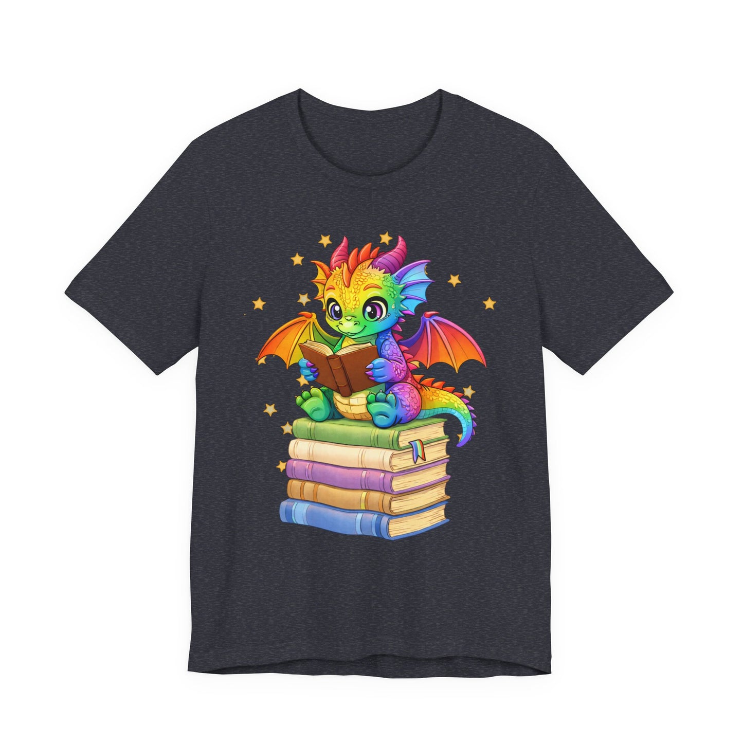 Jellybean Book Dragon Sitting on Books Graphic Tee