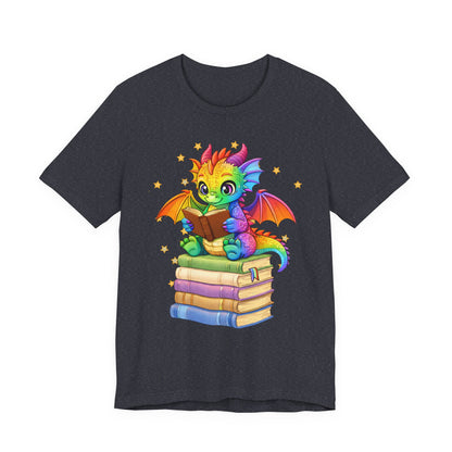 Jellybean Book Dragon Sitting on Books Graphic Tee