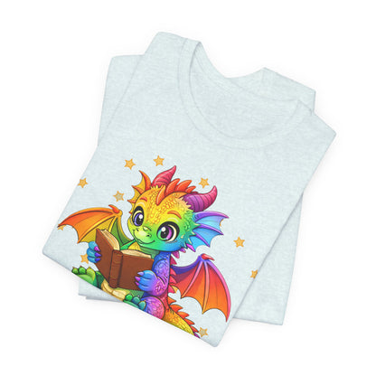 Jellybean Book Dragon Sitting on Books Graphic Tee
