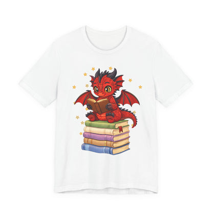 Crimson Ties Book Dragon Sitting on Books Graphic Tee