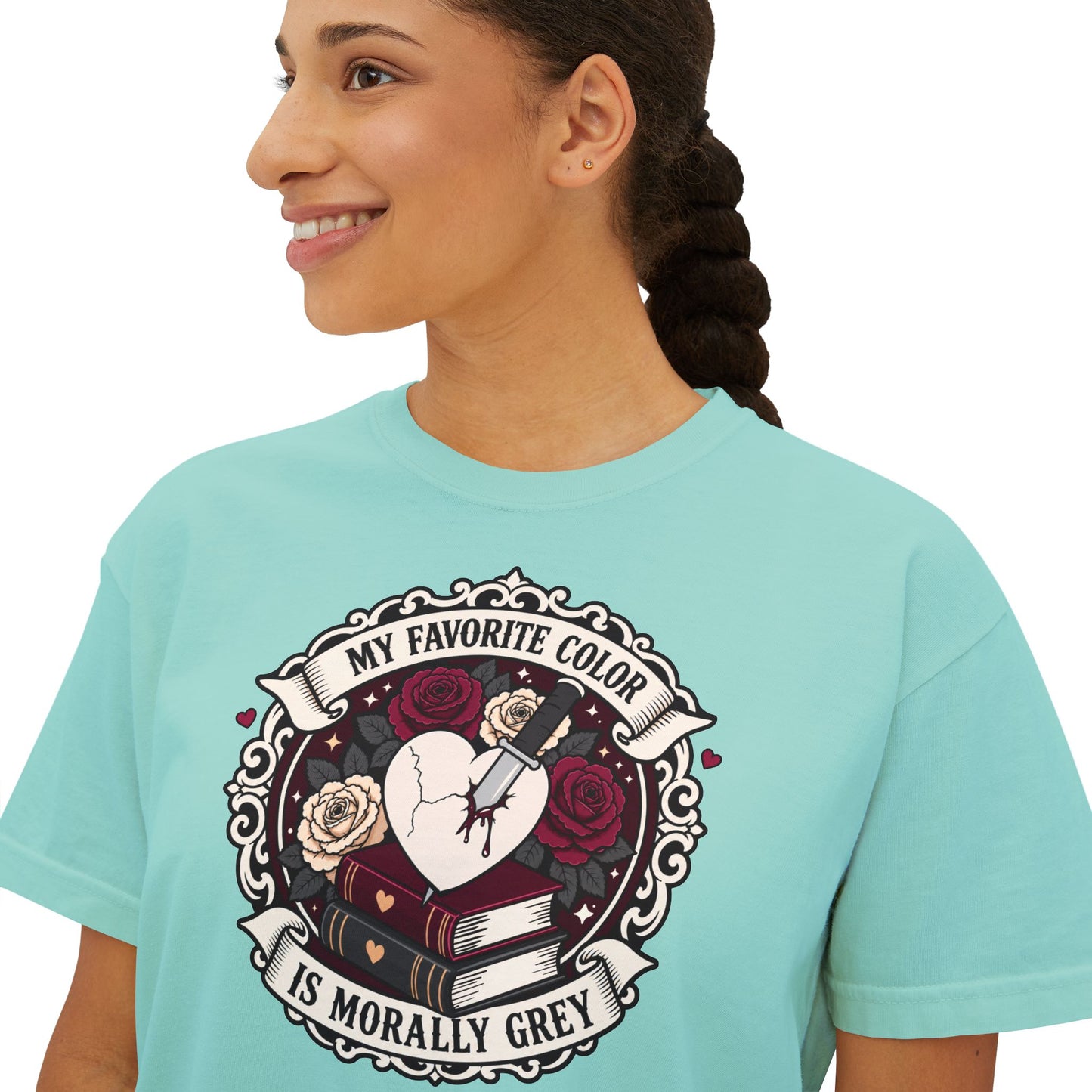 Morally Grey Reading Club Boxy Tee No Refunds on Clothing