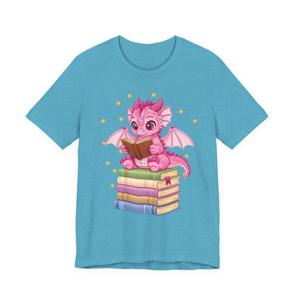 Love Book Dragon Sitting on Books Graphic Tee