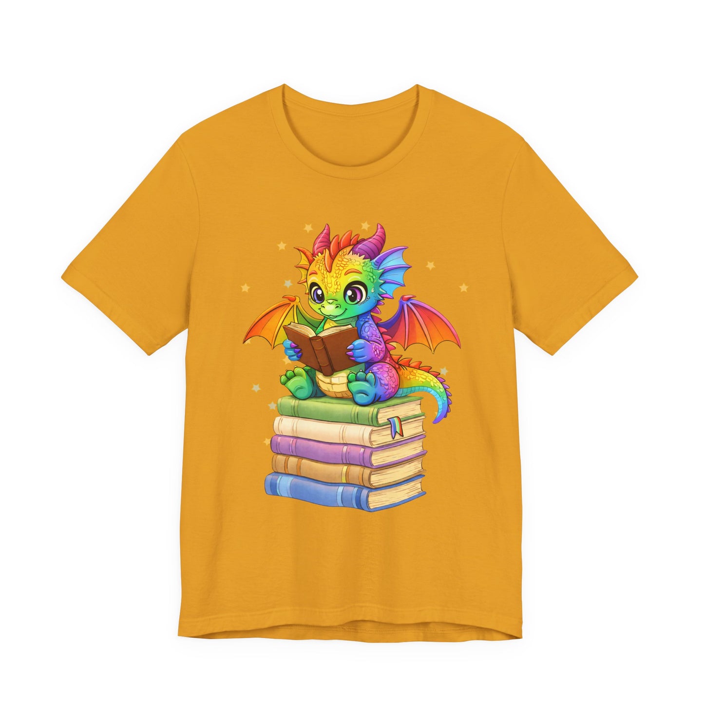Jellybean Book Dragon Sitting on Books Graphic Tee