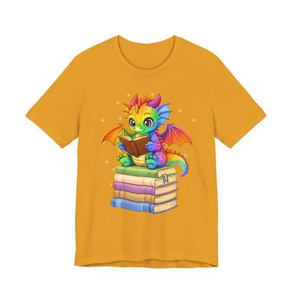 Jellybean Book Dragon Sitting on Books Graphic Tee