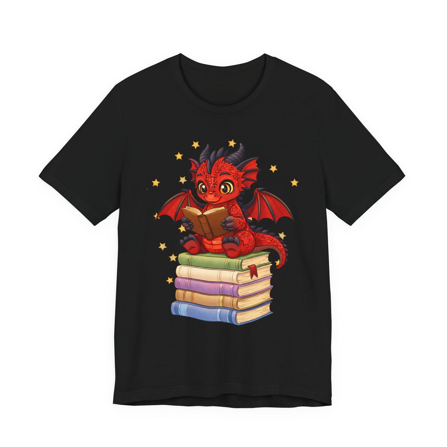 Crimson Ties Book Dragon Sitting on Books Graphic Tee