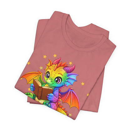 Jellybean Book Dragon Sitting on Books Graphic Tee