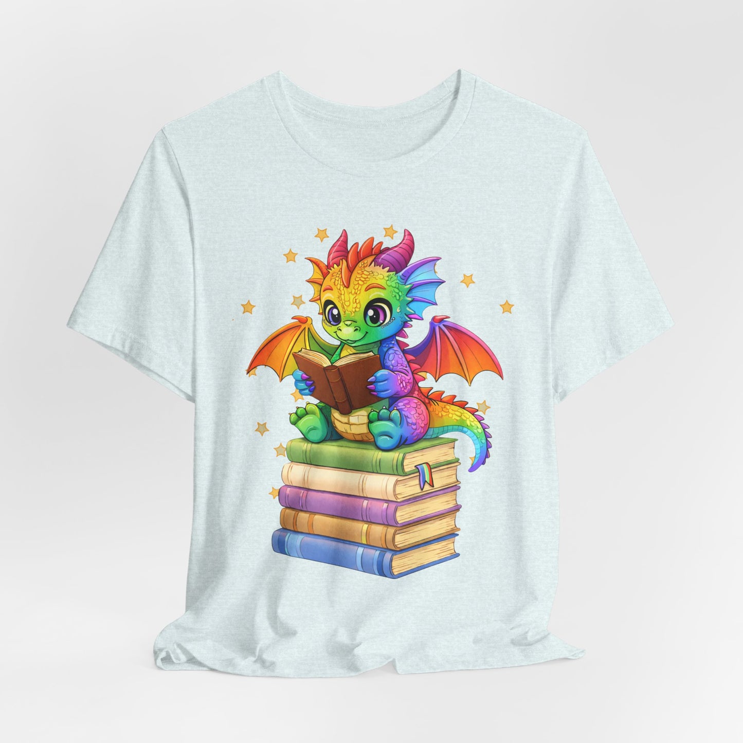 Jellybean Book Dragon Sitting on Books Graphic Tee