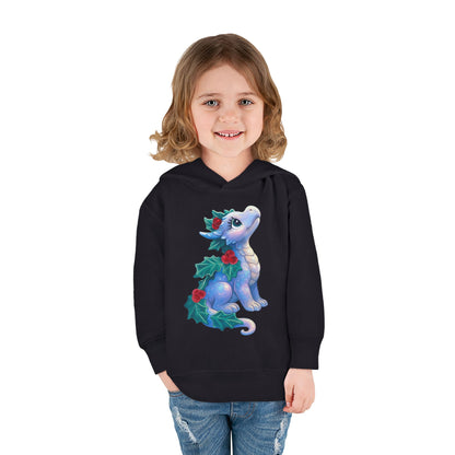 Toddler Hoodie — Cute Blue Baby Dragon with Holly Christmas Design